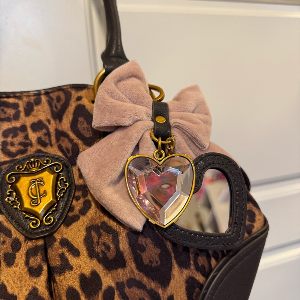 Juicy Couture Romance Leopard Print Bag with Black/Pink Heart and Bow Accents - Picture 2 of 3